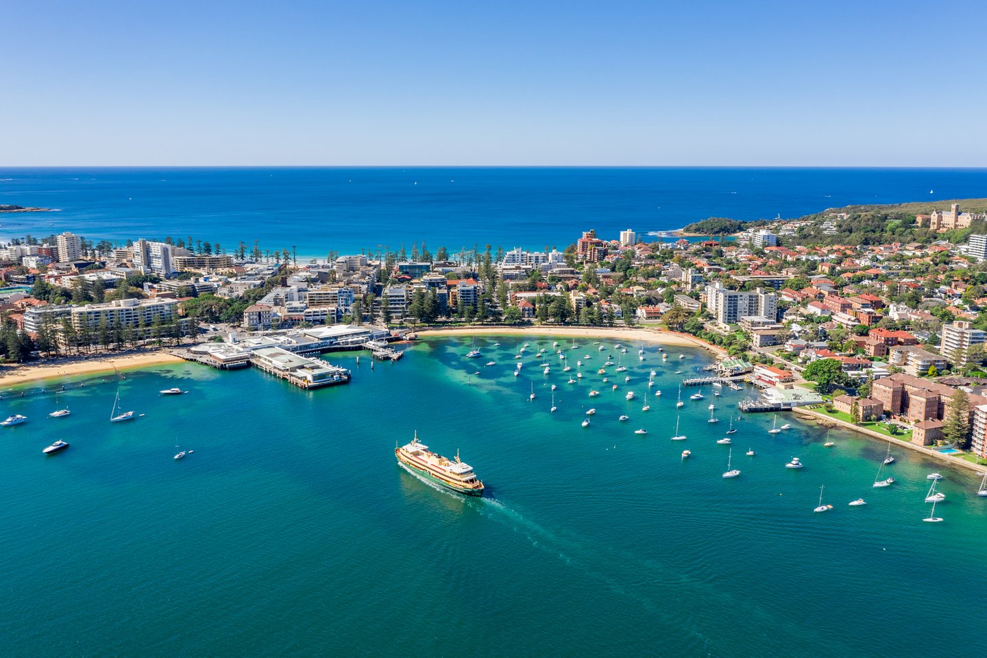 An aerial view of Manly Wharf in Sydney