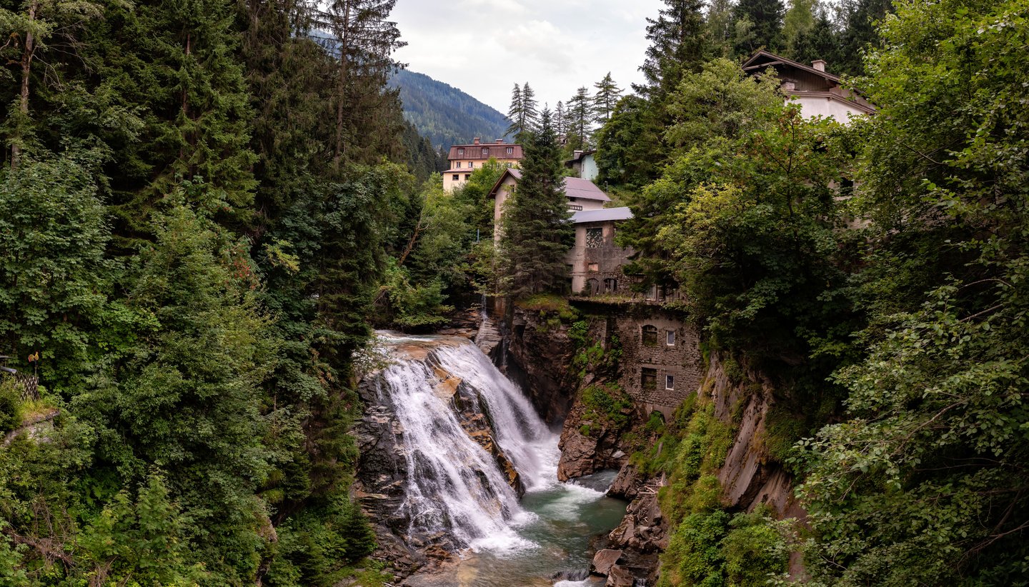 The waterfall and Old Mill House in Bad Gastein, Austria