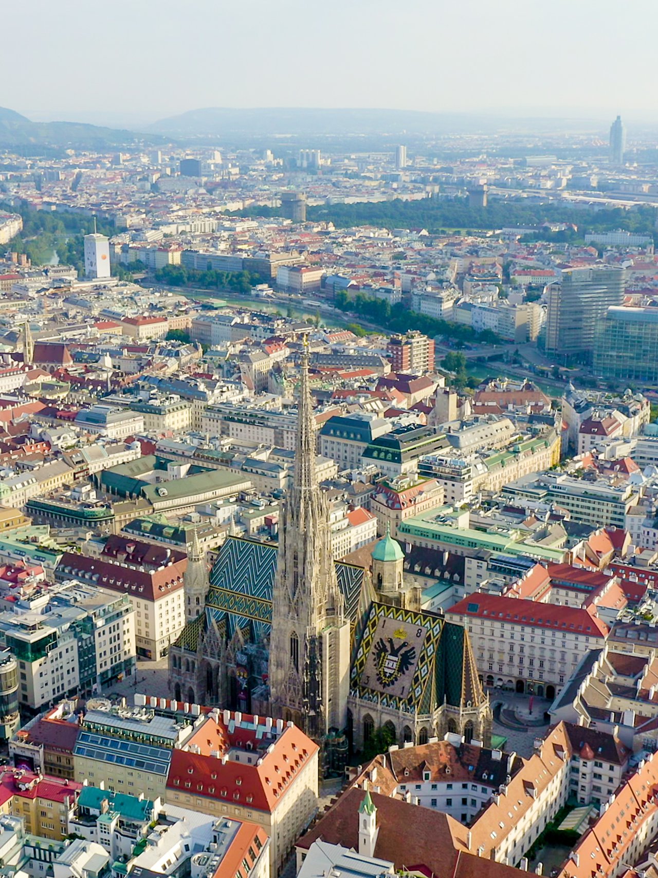 An aerial view of Vienna and the Stephansplatz