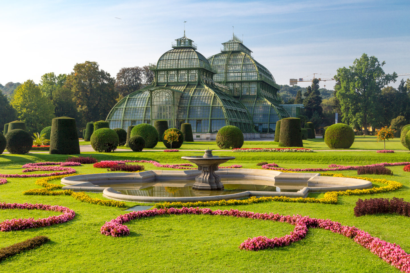 Bright flowers in front of Palm House in Schönbrunn Palace Gardens, Vienna