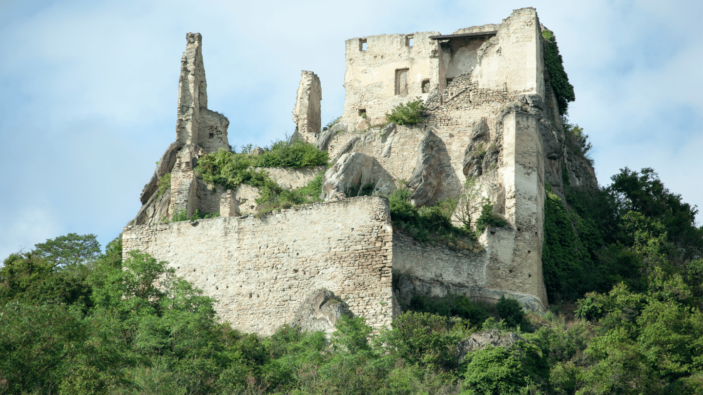 The ruins of Durnstein town castle where King Richard the Lionheart was held captive in 12th century (Austria)