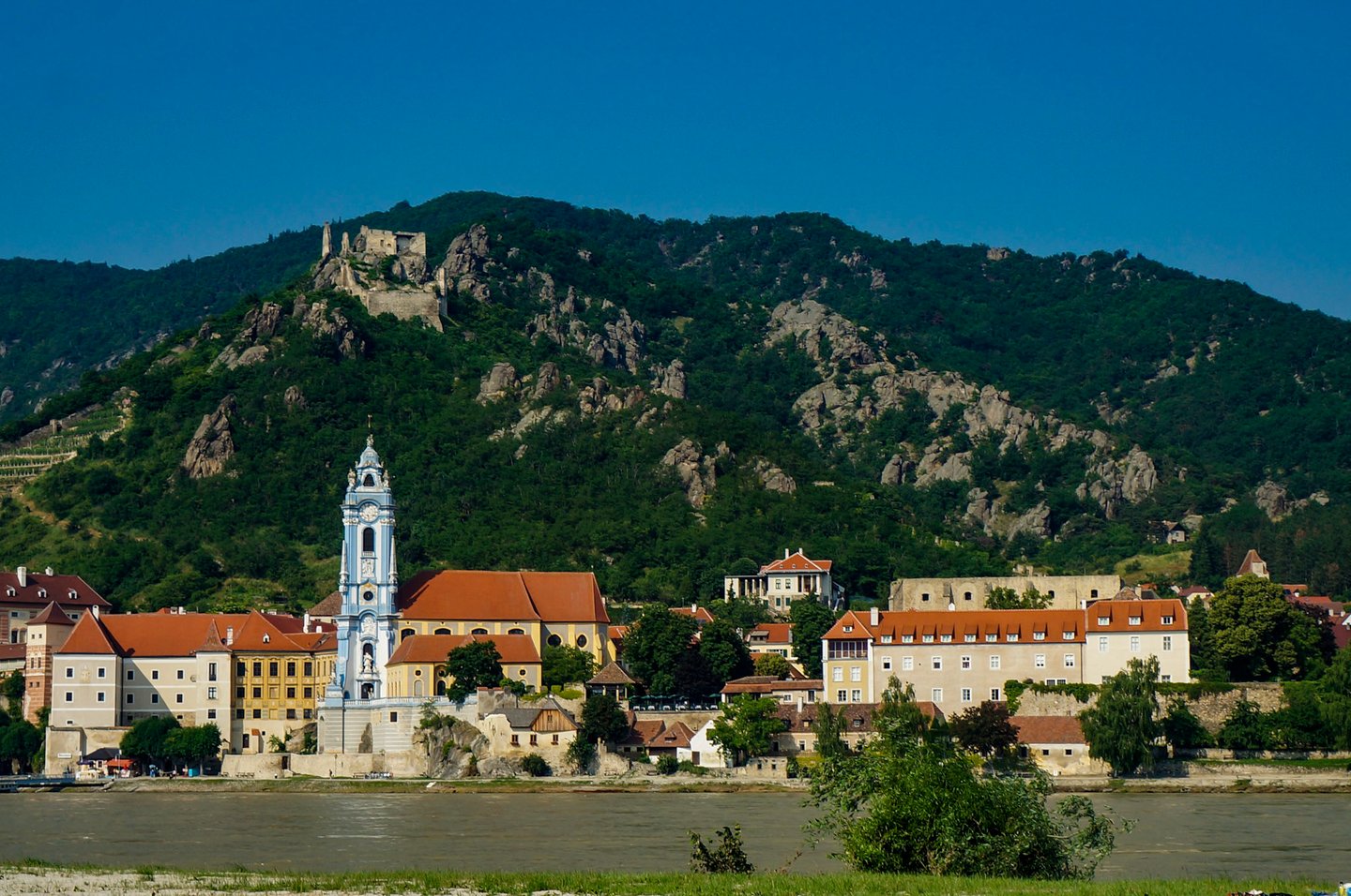 Looking across the Danube at the town of Durnstein in the Wachau Valley