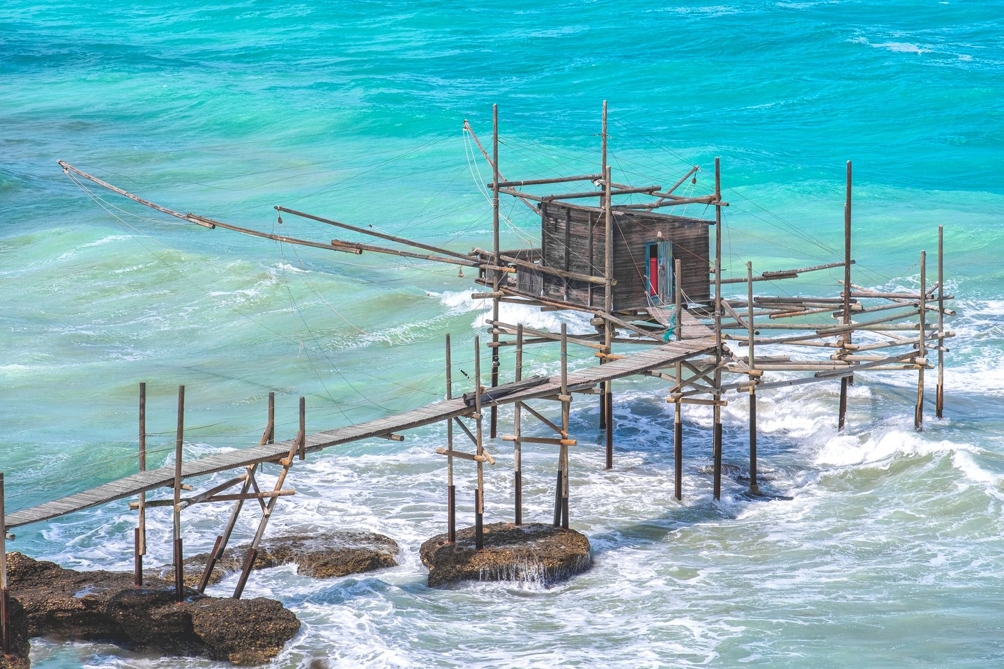 A wooden trabuccho in Punta Adercim, Vasto