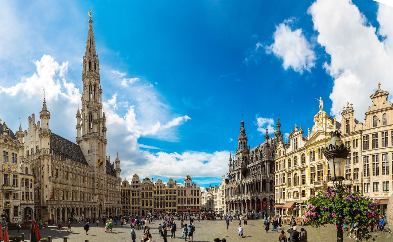 Panorama of The Grand Place in Brussels in a beautiful summer day, Belgium