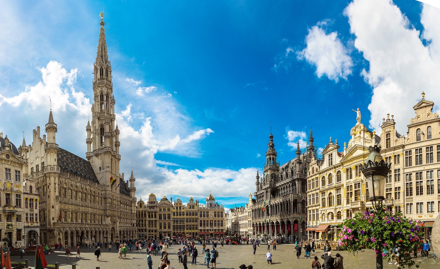 Panorama of The Grand Place in Brussels in a beautiful summer day, Belgium