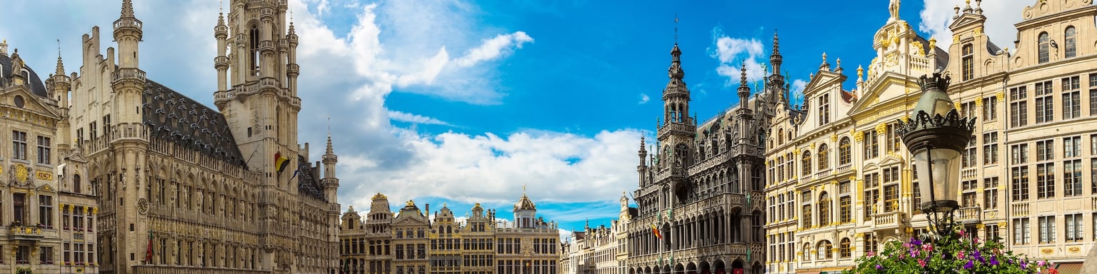 Panorama of The Grand Place in Brussels in a beautiful summer day, Belgium