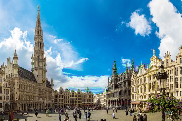 Panorama of The Grand Place in Brussels in a beautiful summer day, Belgium