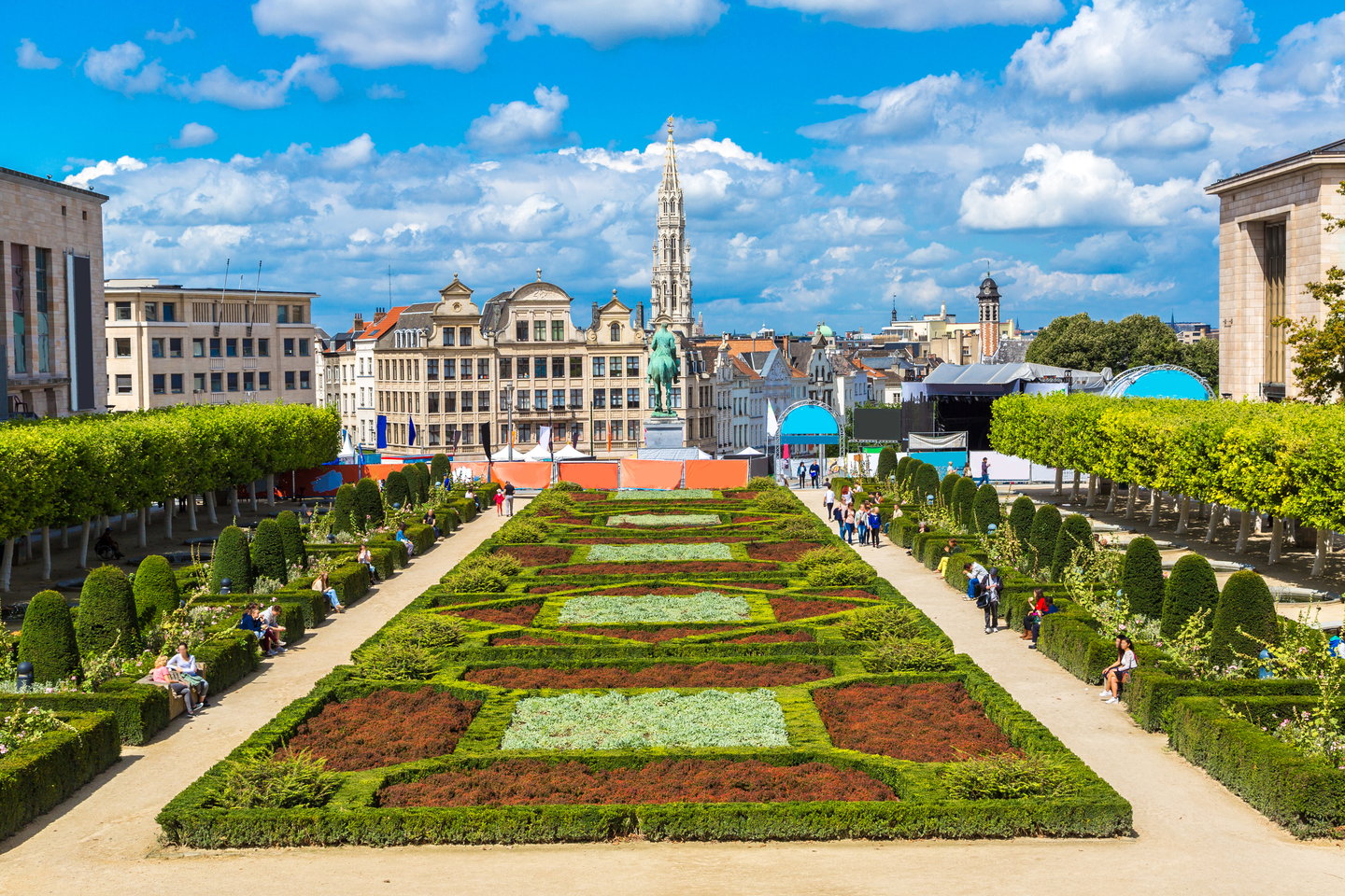The Mont des Arts Garden with Brussels cityscape in the background