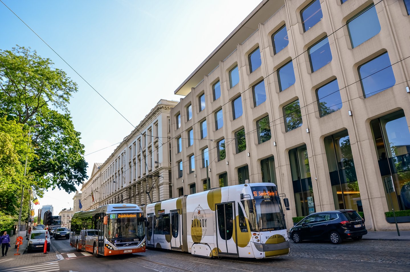 Trams on the street in Brussels