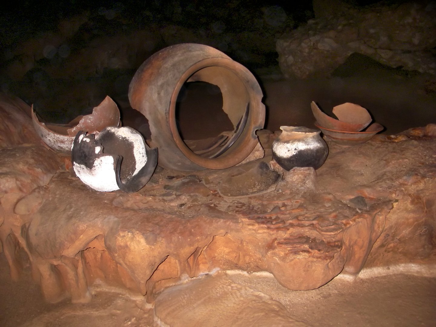 Ancient pots in the ATM Cave in Belize
