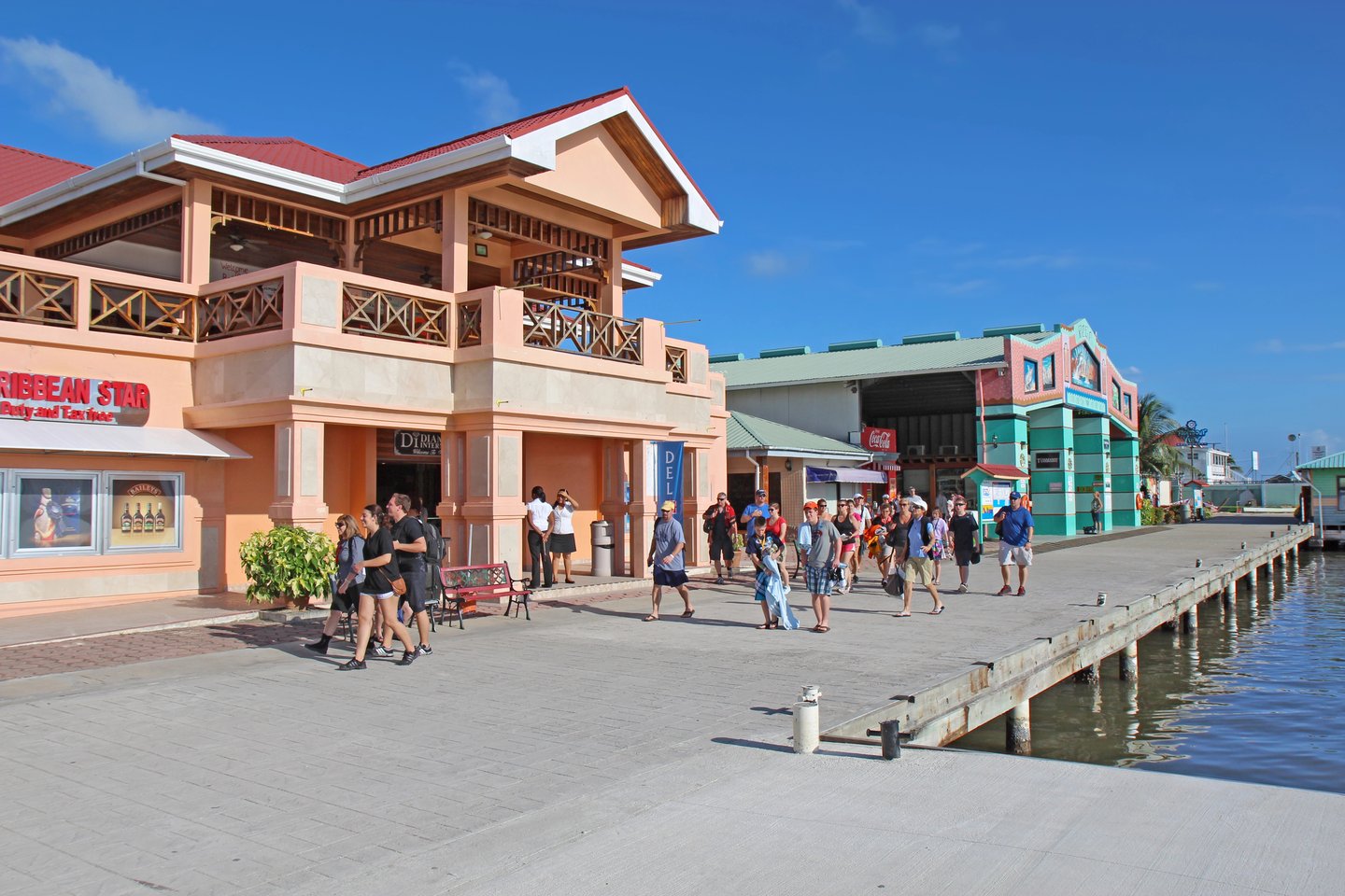 The colourful cruise ship terminal in Belize City