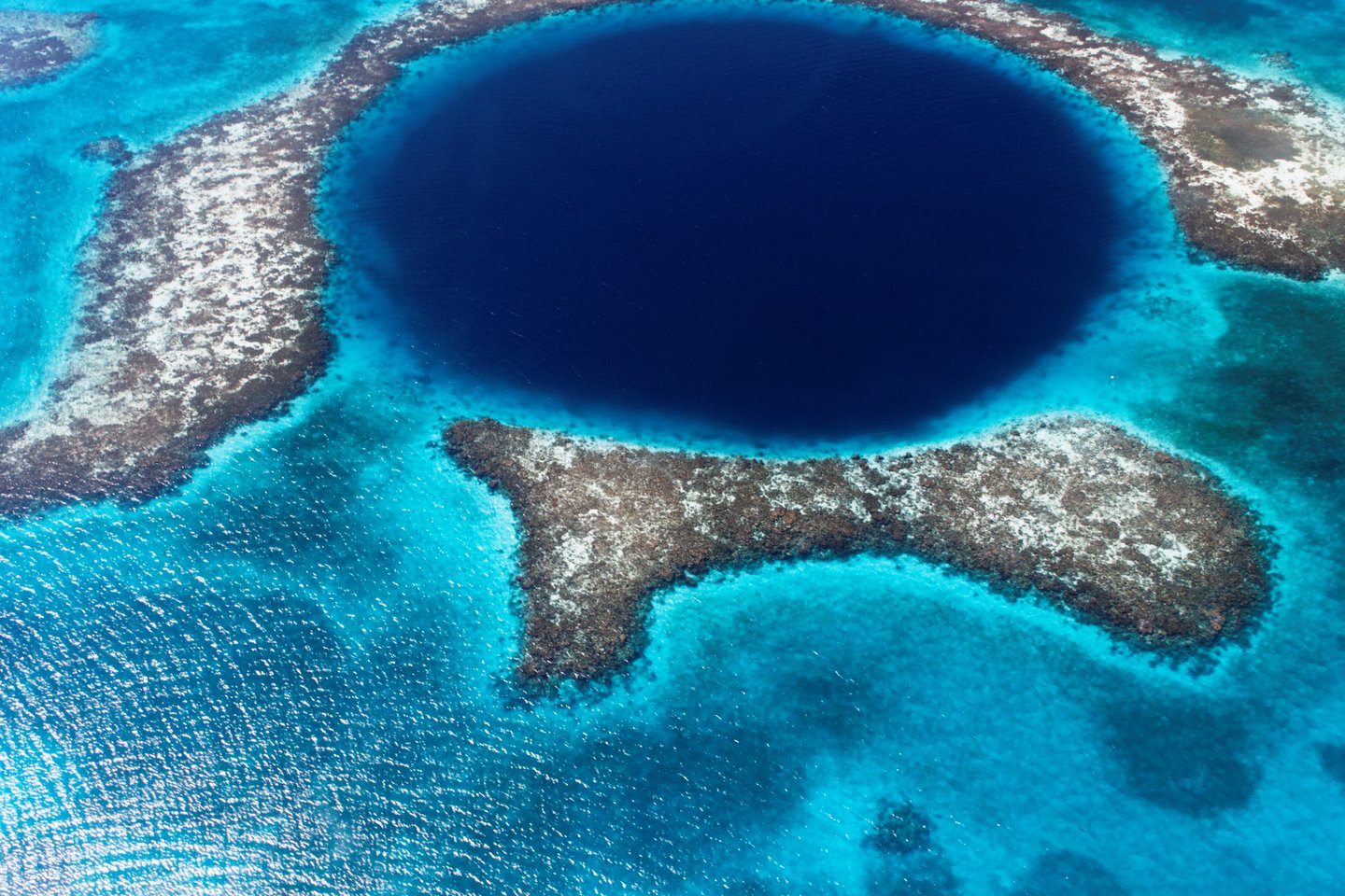 An aerial view of Belize's Great Blue Hole