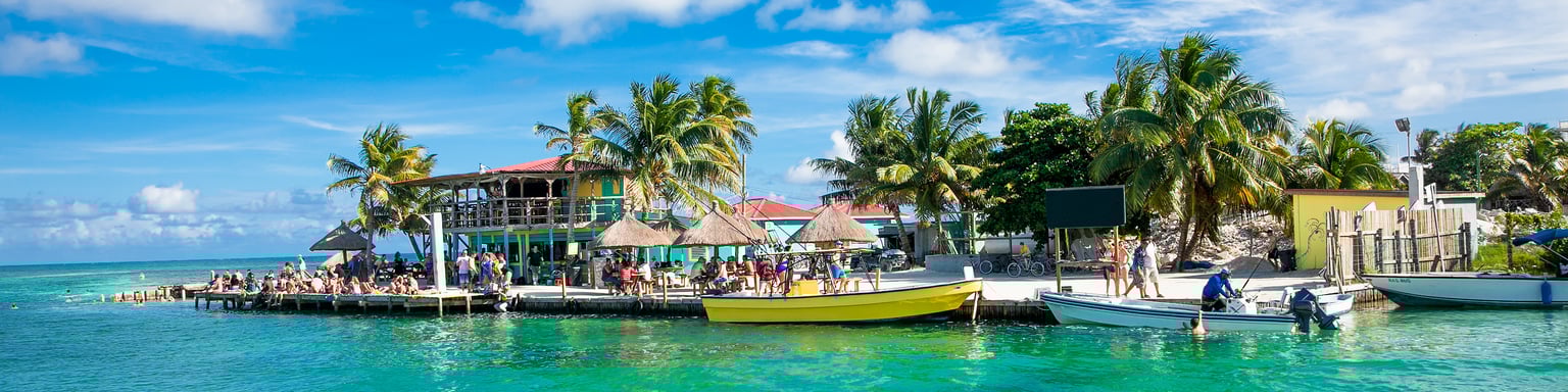 Turquoise water and small boats at Caye Caulker, Belize