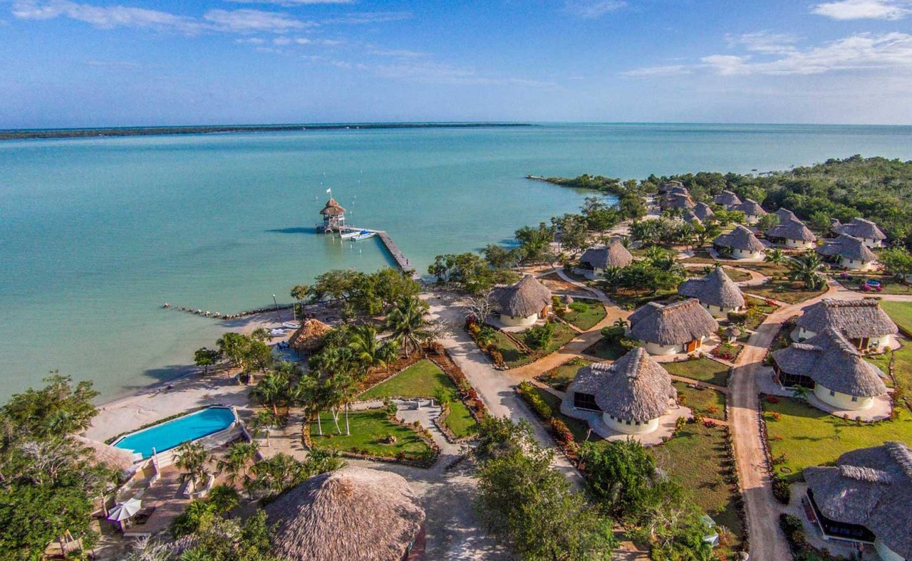 An aerial view of a resort in Corozal, Belize