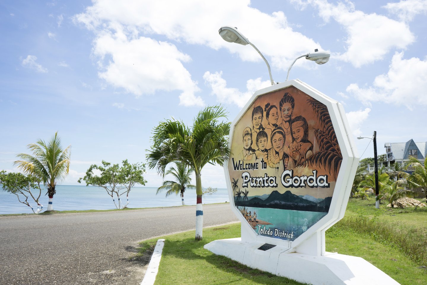 A welcome to Punta Gorda sign in Belize.