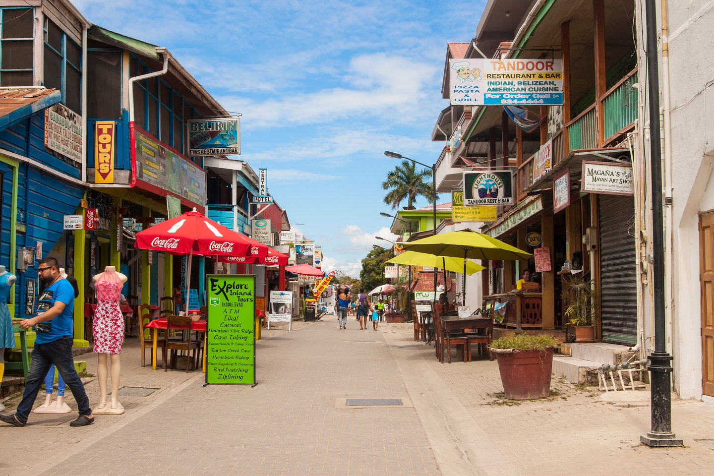 Shops and restaurants on the main tourist street in San Ignacio, Belize