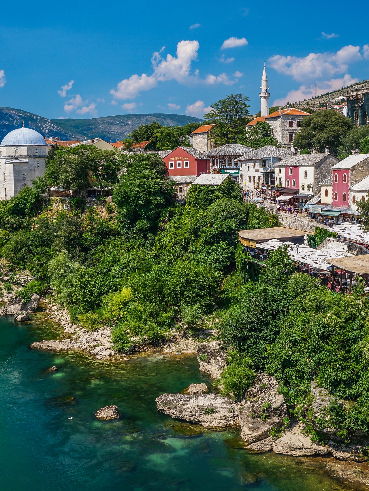 Looking across the river at Mostar's old town