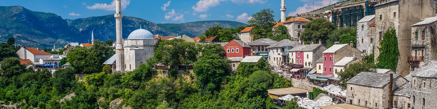 Looking across the river at Mostar's old town