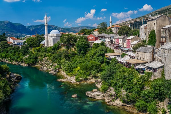 Looking across the river at Mostar's old town