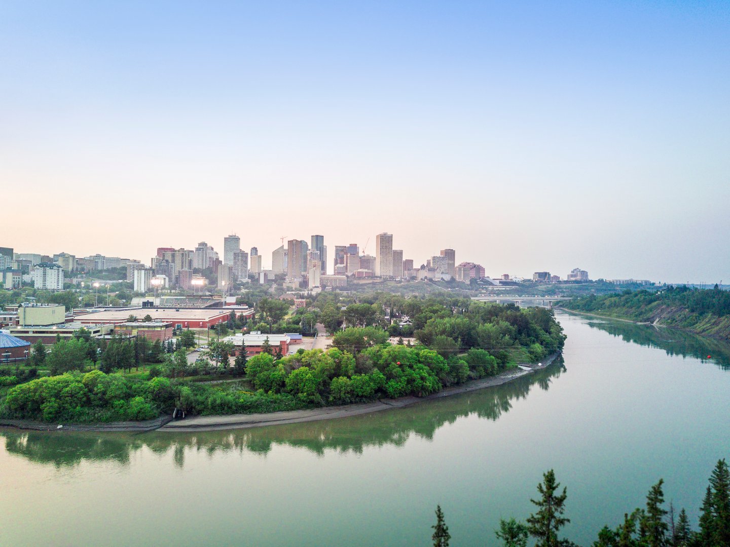 The river with the skyline of Edmonton in the background