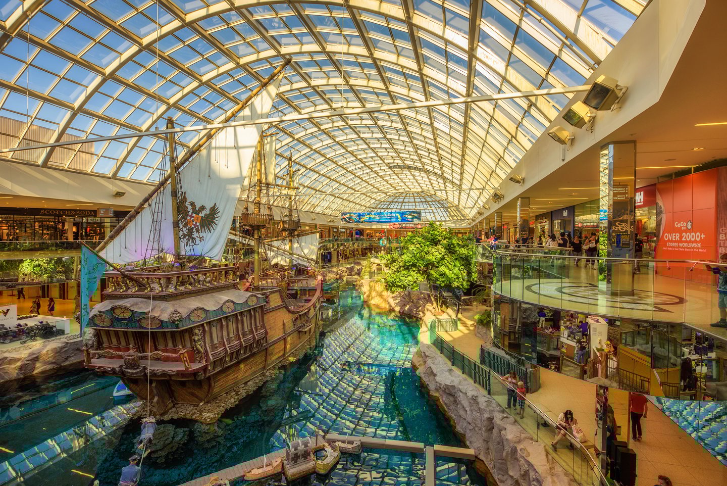 A pirate ship and shops in West Edmonton Mall