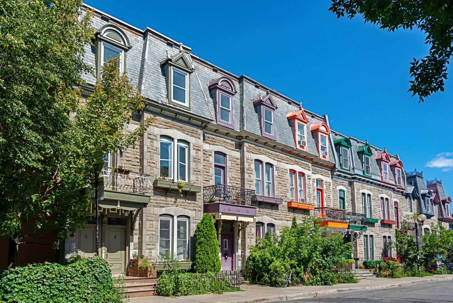 Colourful Victorian houses in Le Plateau Mont Royal in Montreal, Quebec