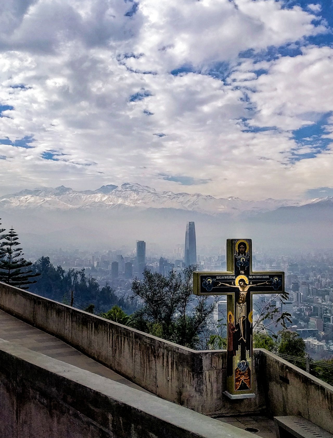 The path up Cerro San Cristobel with a view of Santiago in the background