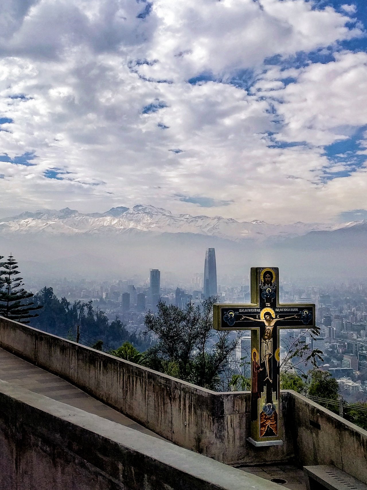 The path up Cerro San Cristobel with a view of Santiago in the background