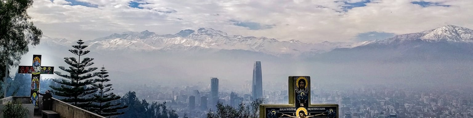The path up Cerro San Cristobel with a view of Santiago in the background