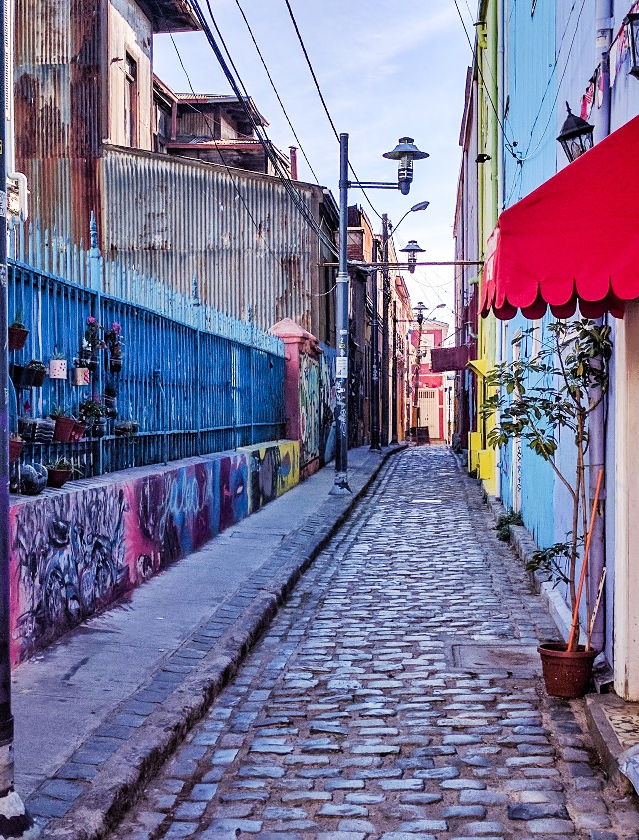 A colourful, narrow street in Valparaiso, Chile