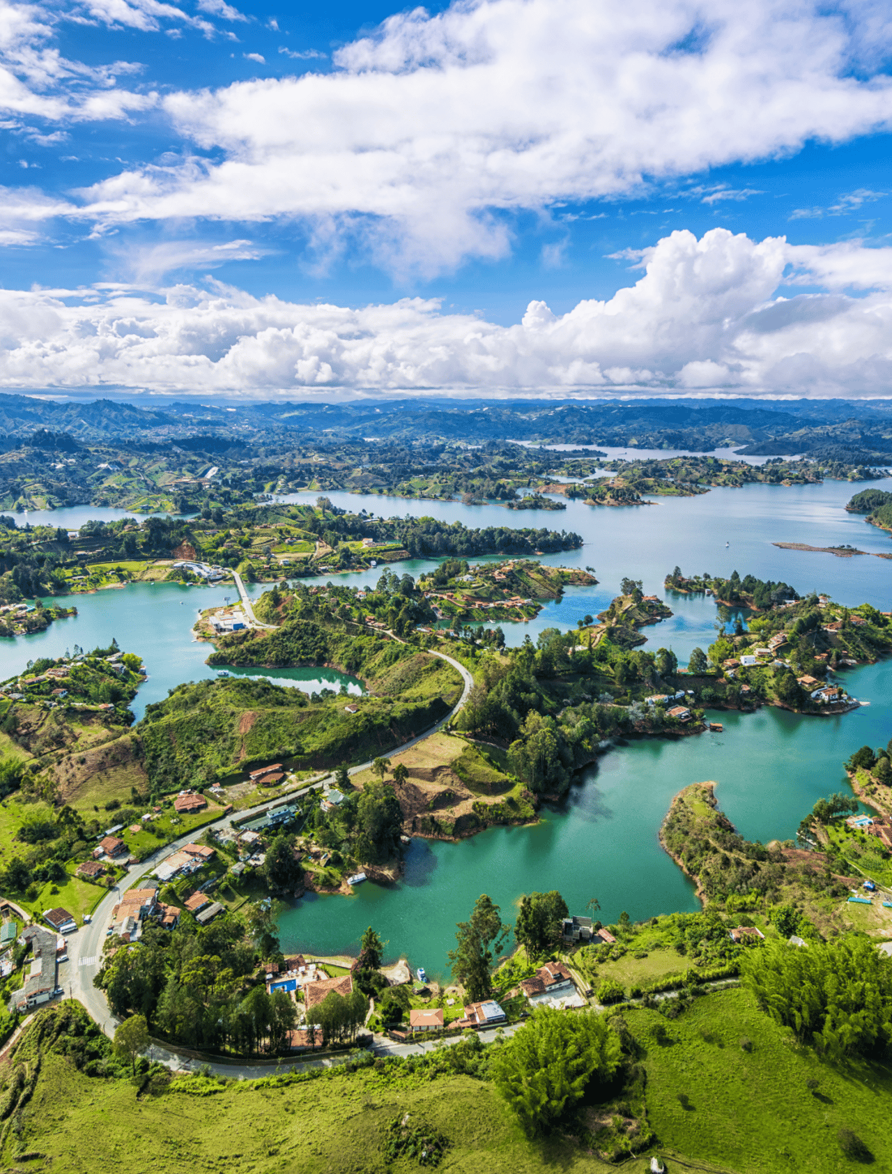 Guatape panoramic view from the Rock (La Piedra del Penol), near Medellin, Colombia
