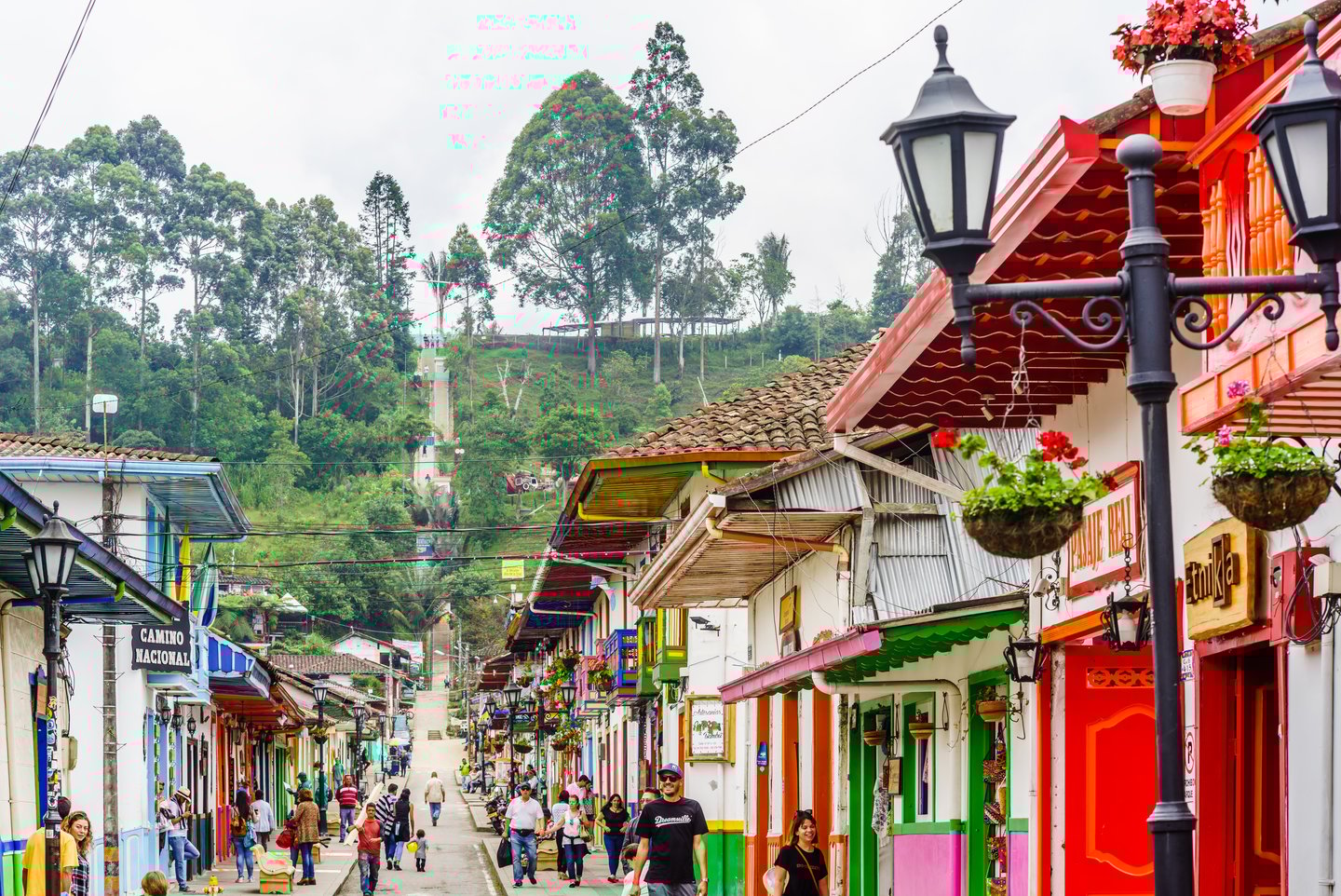 Colorful decorated houses in Salento village, Colombia