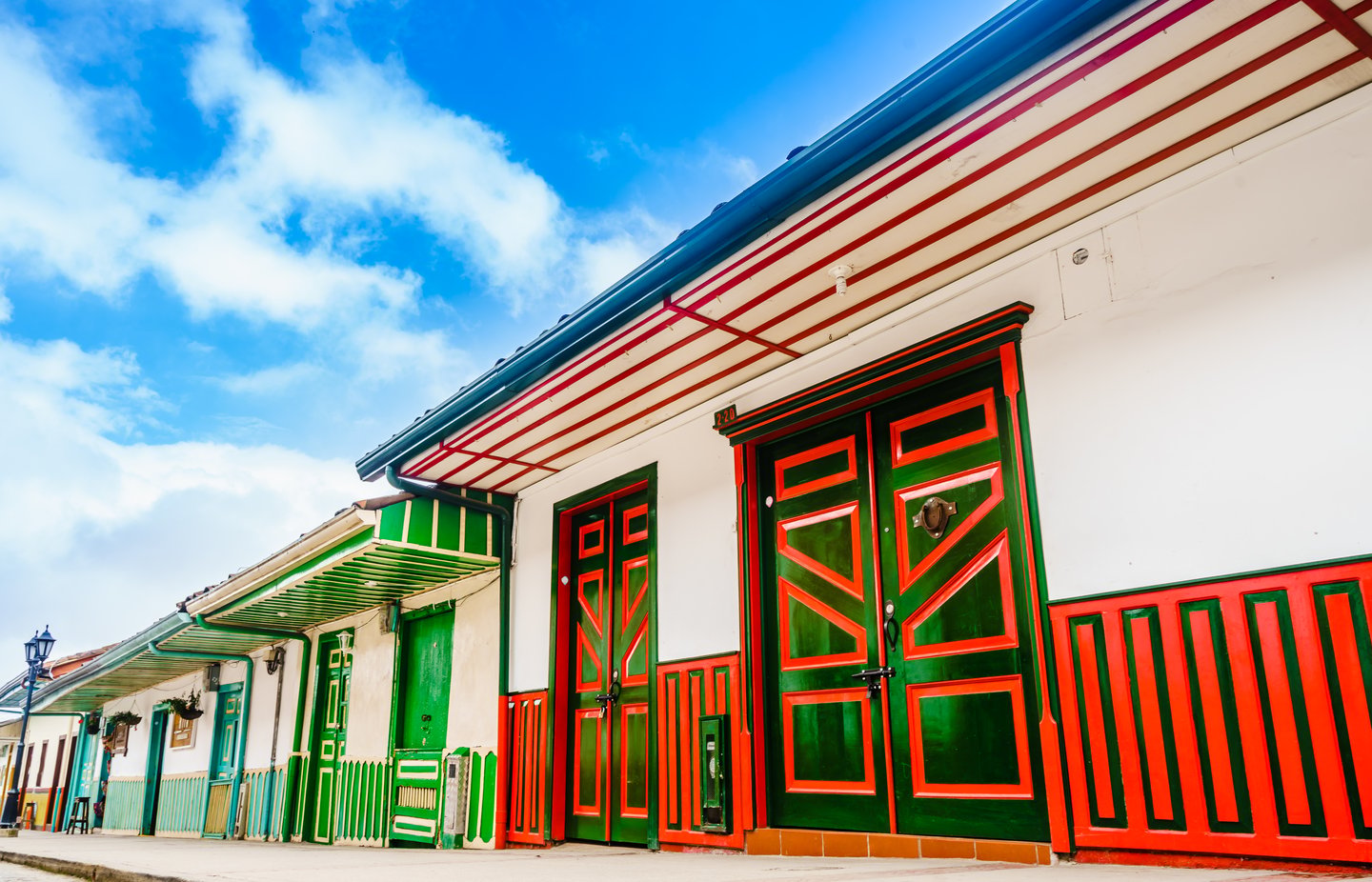 Brightly painted doorways in Salento, Colombia