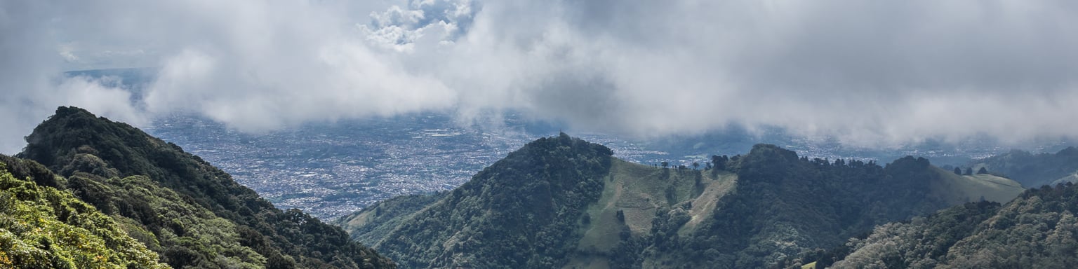 Green hills on a cloudy day in Escazu, Costa Rica.