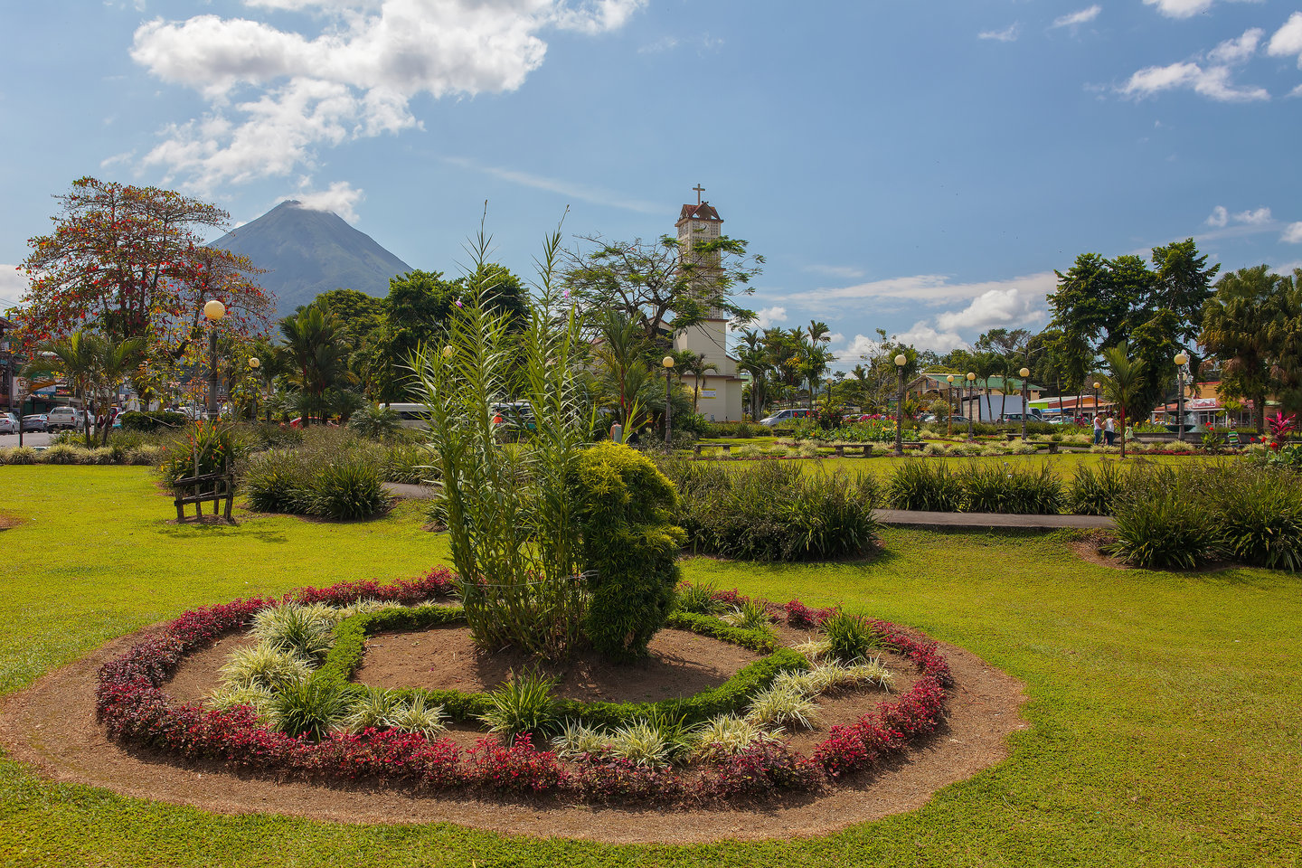 Gardens in La Fortuna with the Arenal Volcano in the background