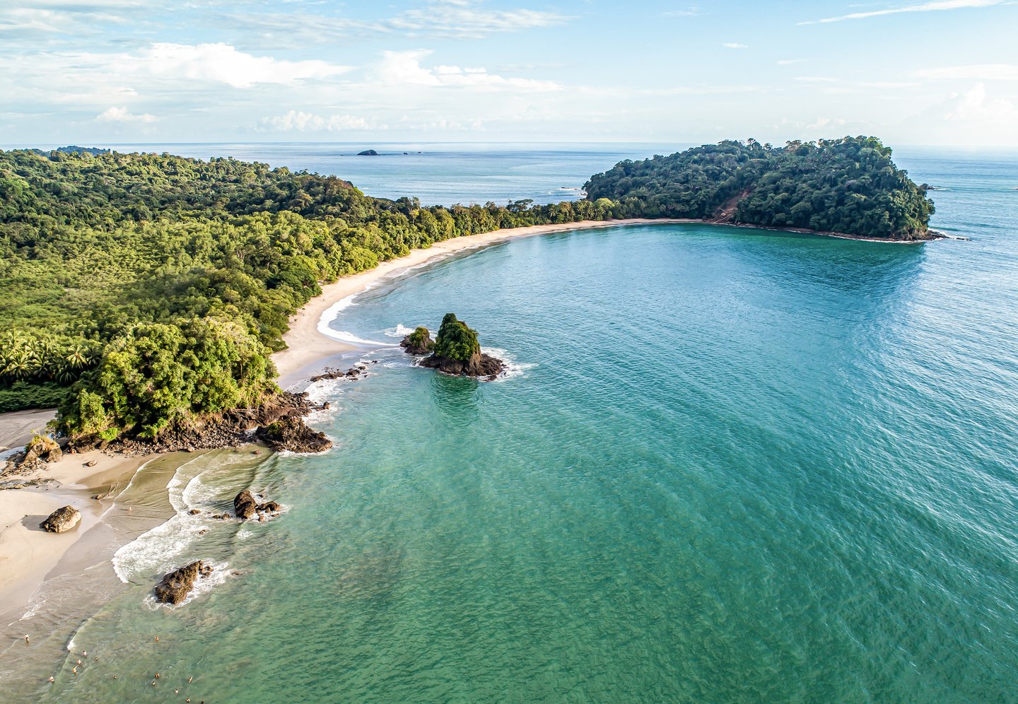 An aerial view of Espadilla Beach and the coastline near Manuel Antonio National Park