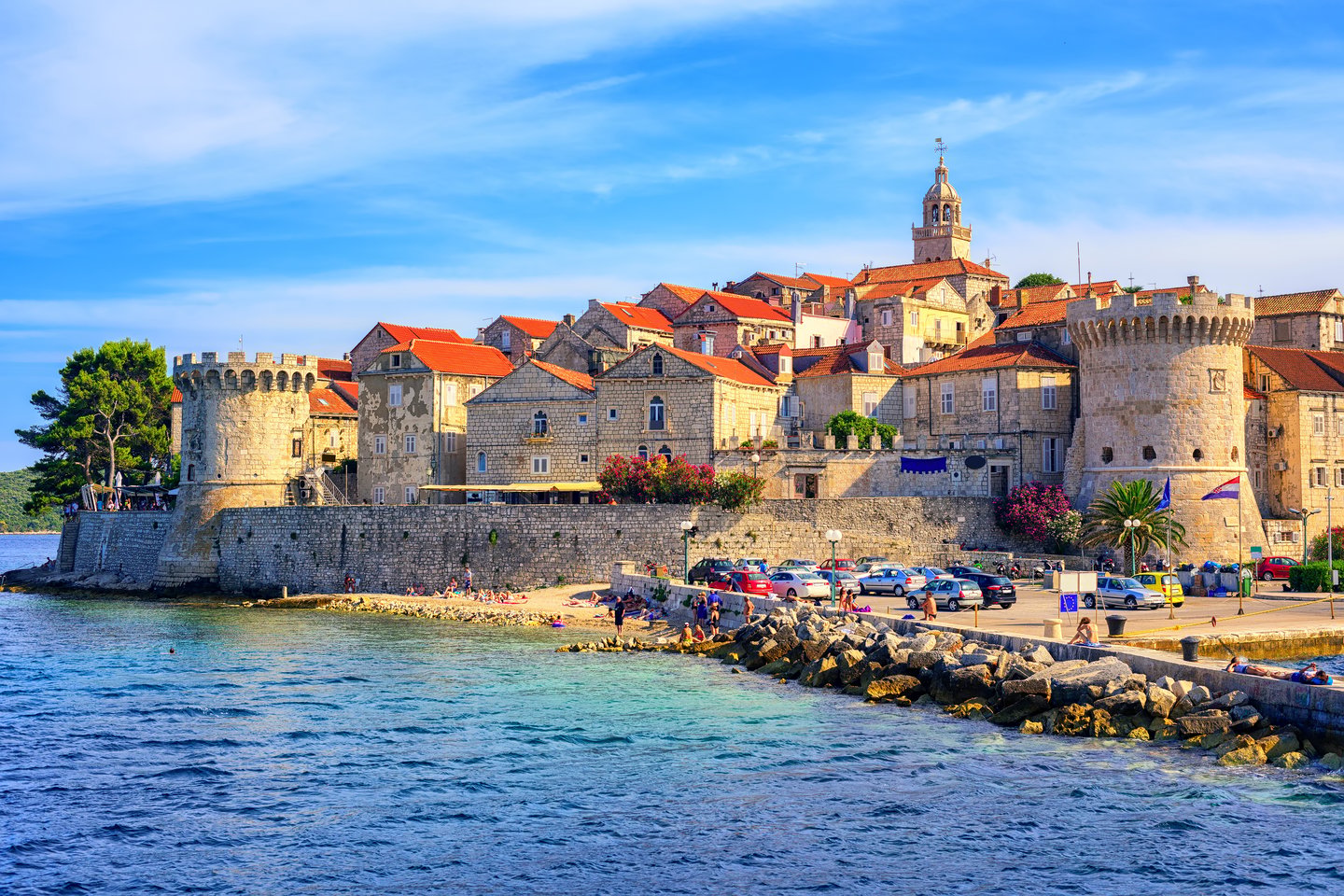 Korcula's walled old town from across the water