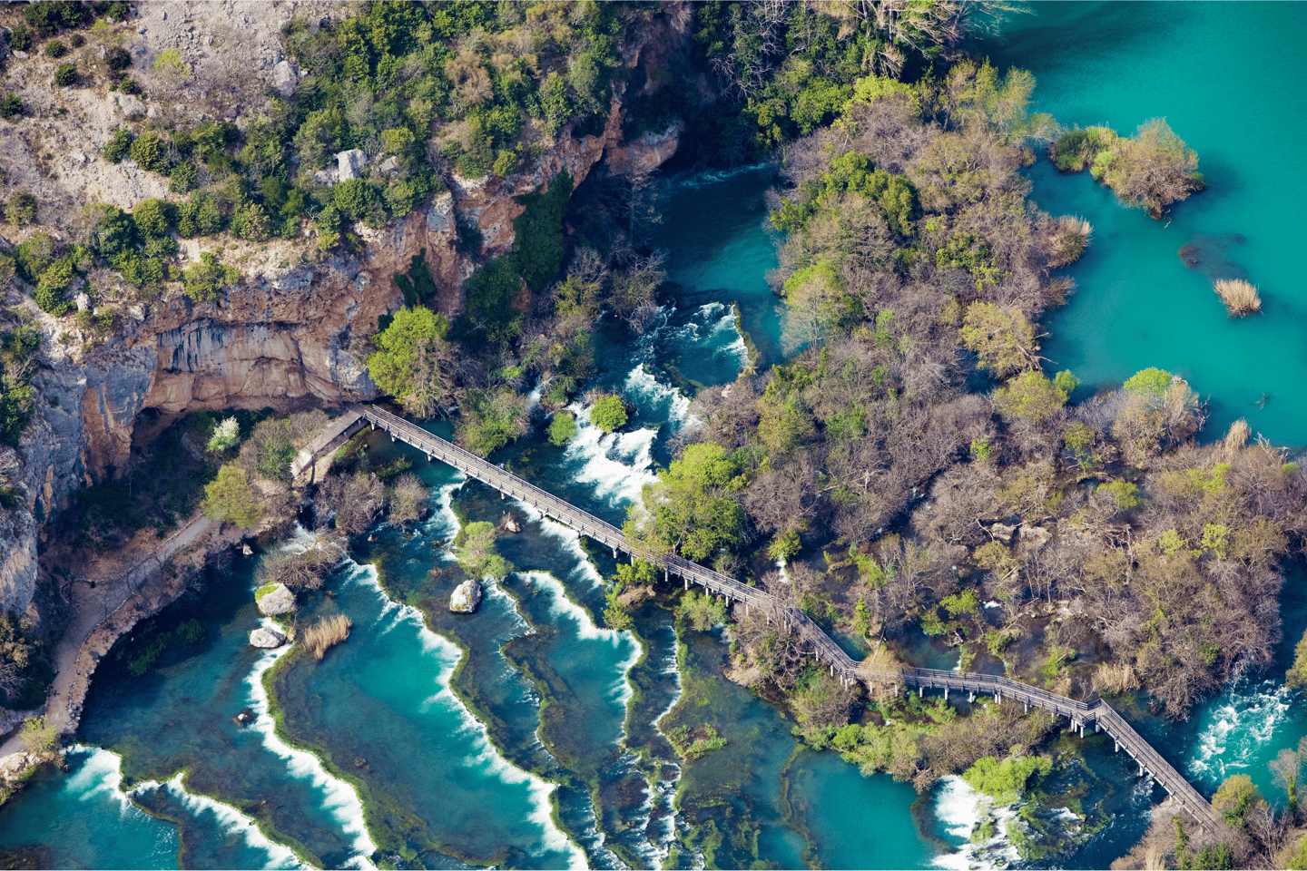 An aerial view of Roški slap in Krka National Park