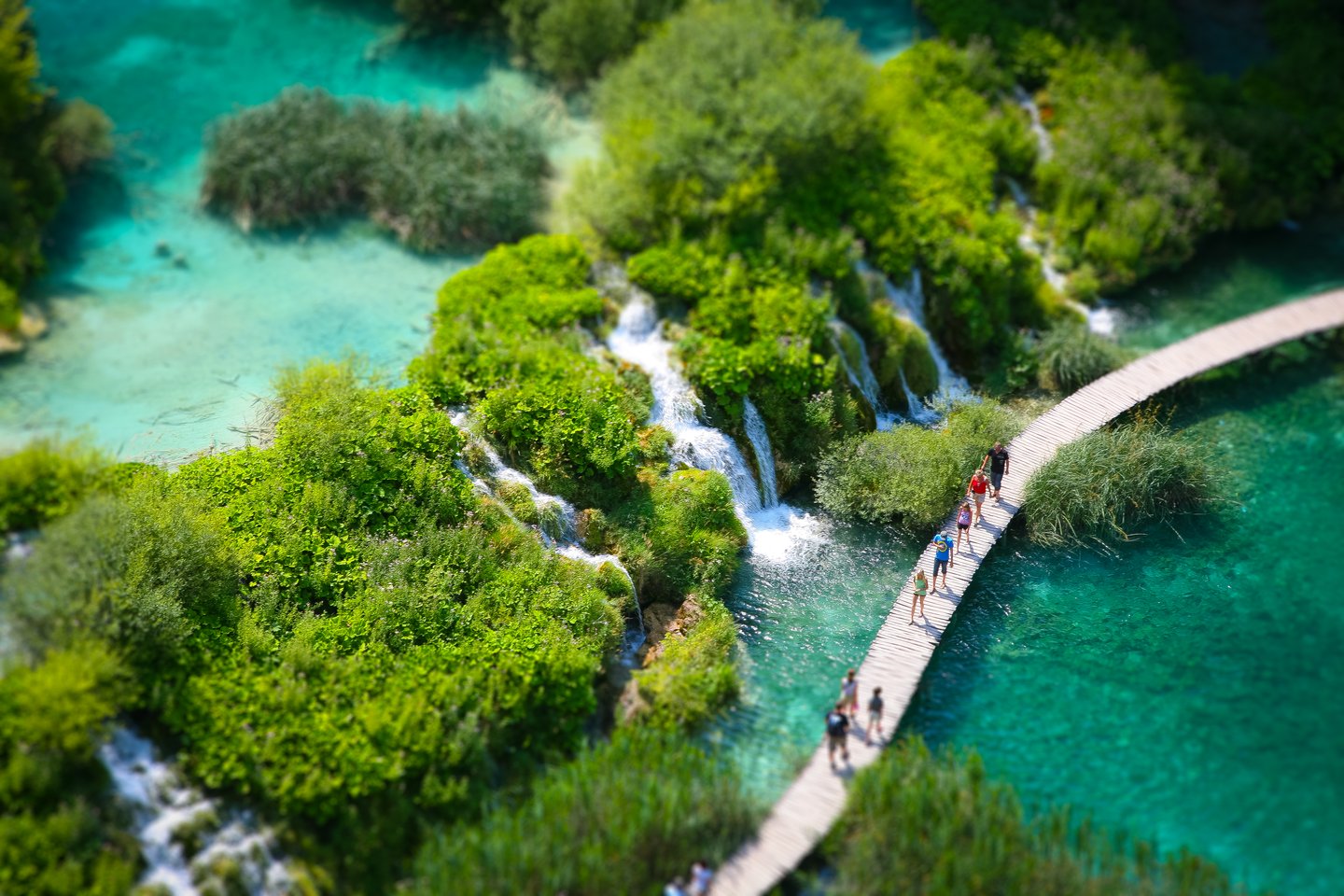 An aerial view of Plitvice Lakes National Park in Croatia