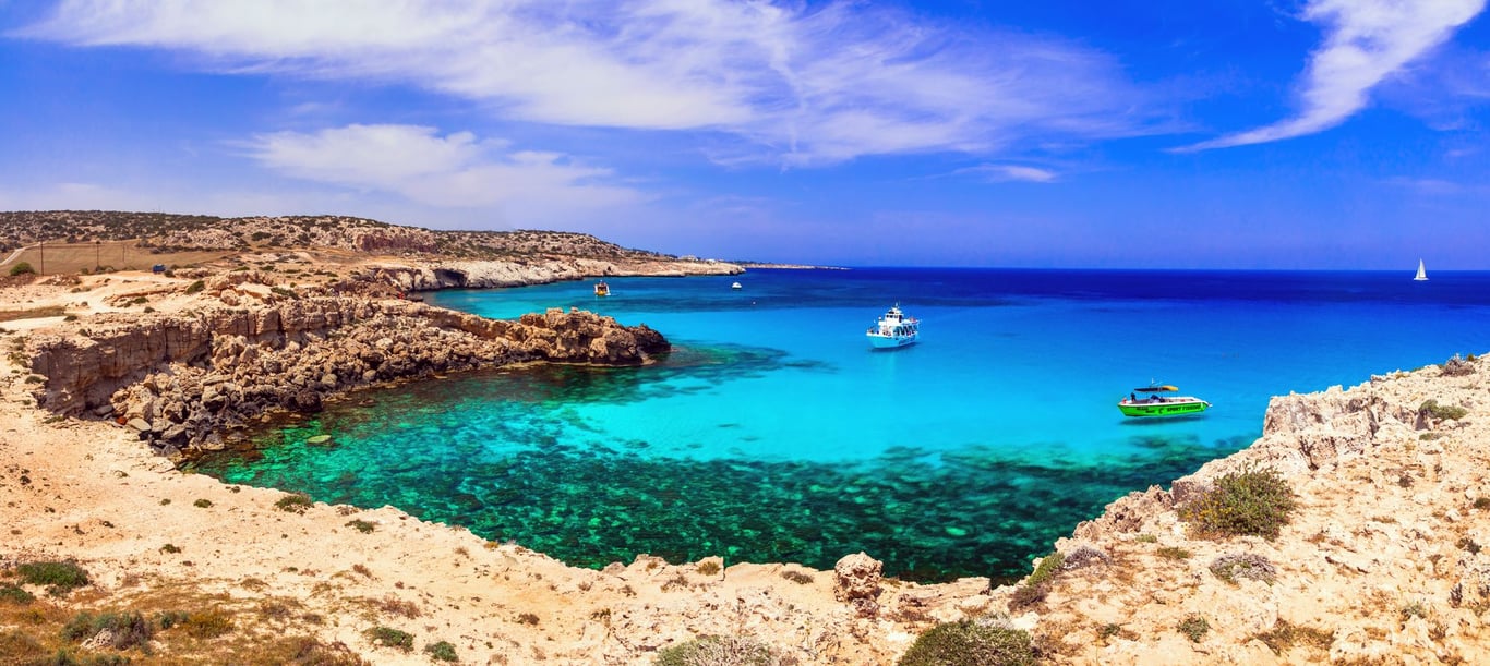 A startlingly blue lagoon at Cape Greko, Cyprus