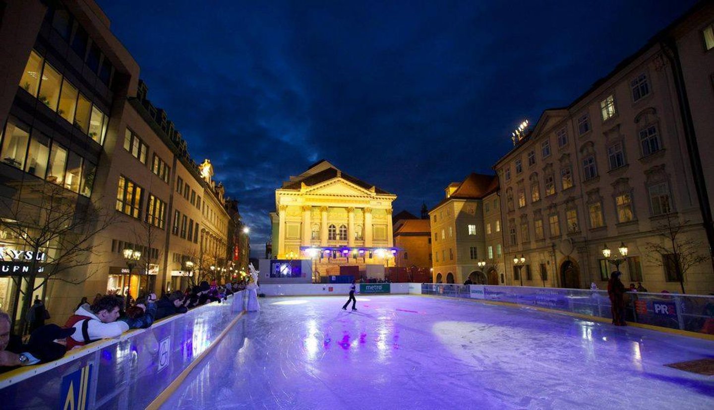Outdoor ice rink in Prague's Old Town