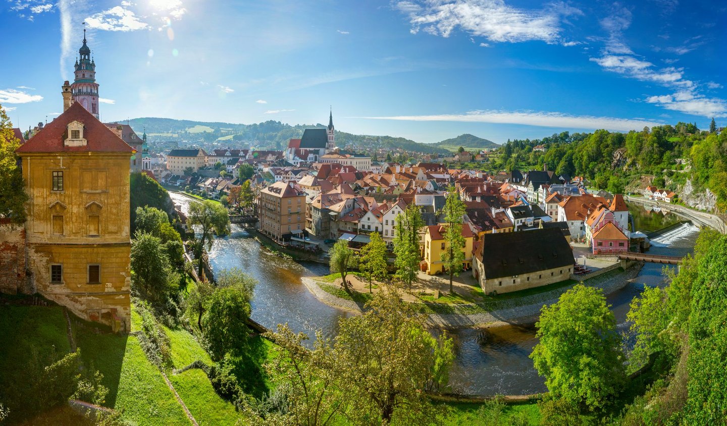 A panoramic view of Cesky Krumlov and the Vlatva River