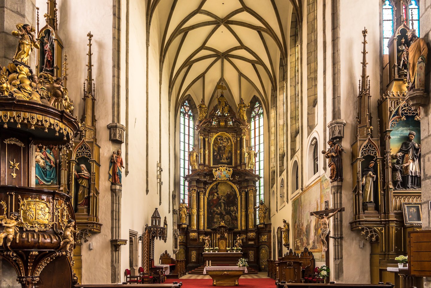 View at the organ of Saint Vitus Cathedral in Cesky Krumlov, Czech Republic