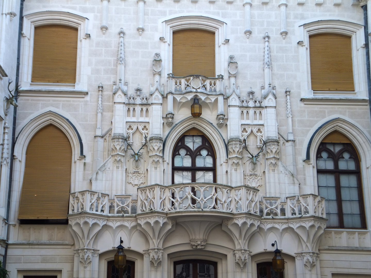 An ornate balcony on Hluboka Castle in the Czech Republic.