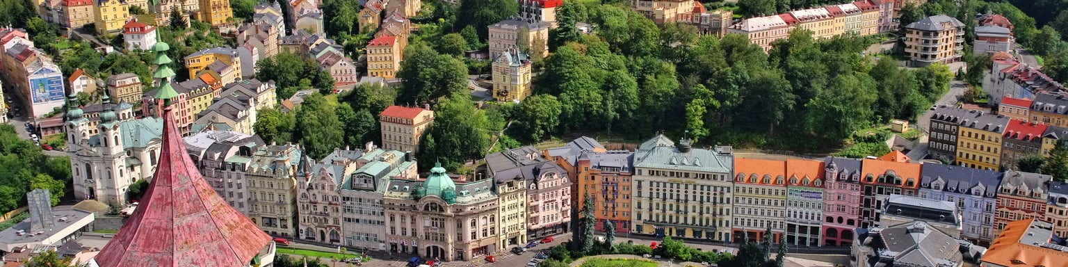 Looking down at Karlovy Vary, a spa town in the Czech Republic