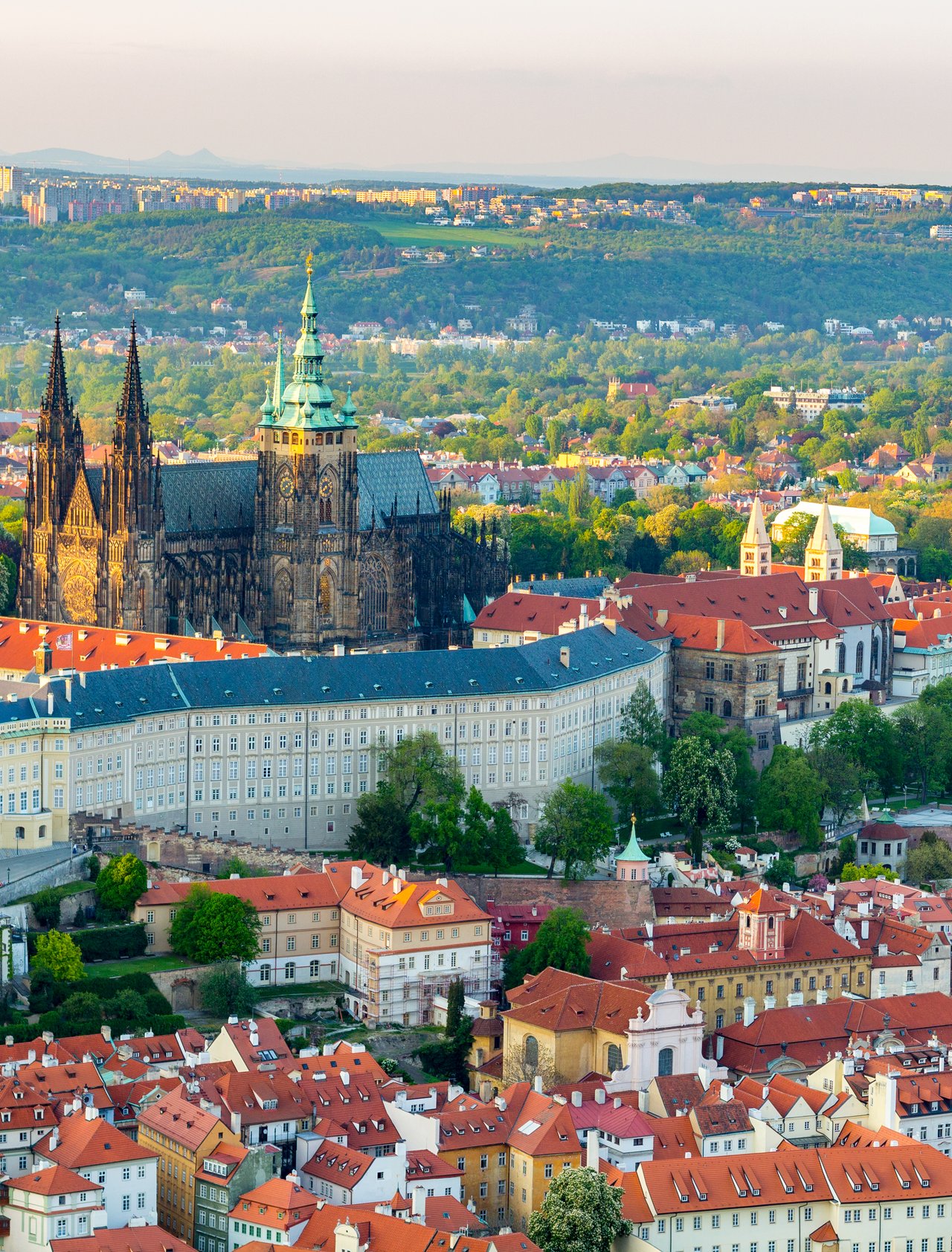 Looking down at Prague Castle with St. Vitus Cathedral