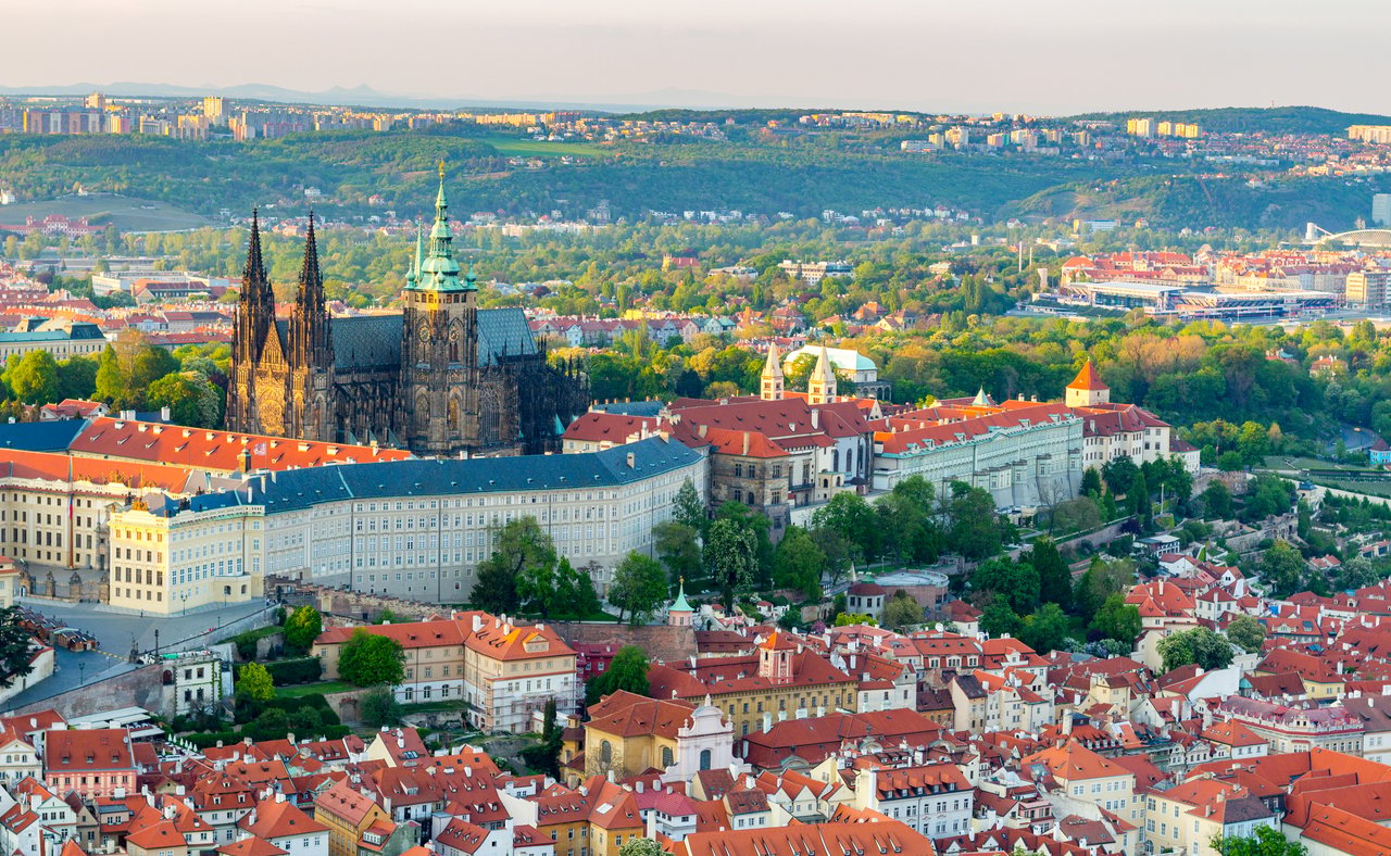 Looking down at Prague Castle with St. Vitus Cathedral