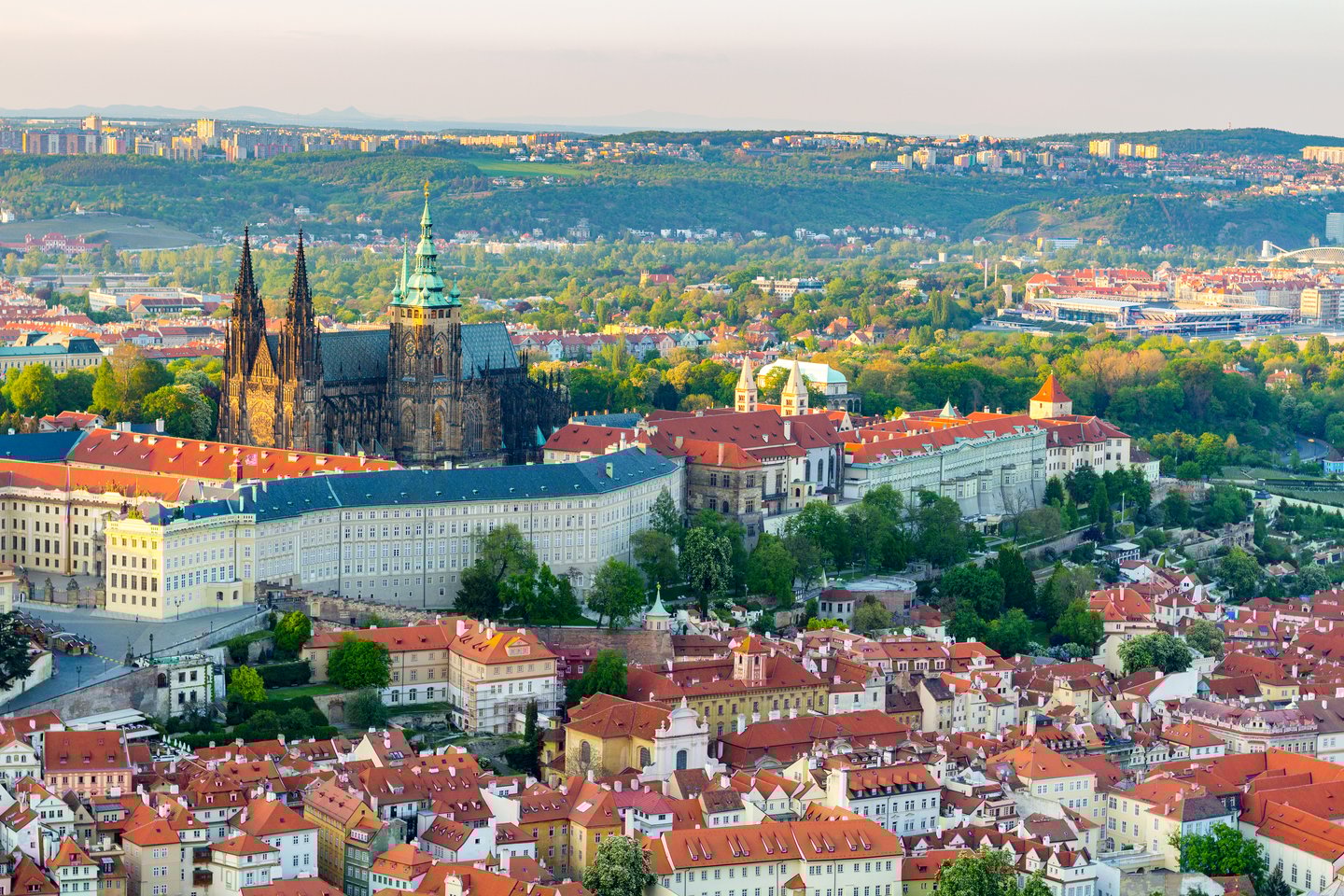 Looking down at Prague Castle with St. Vitus Cathedral