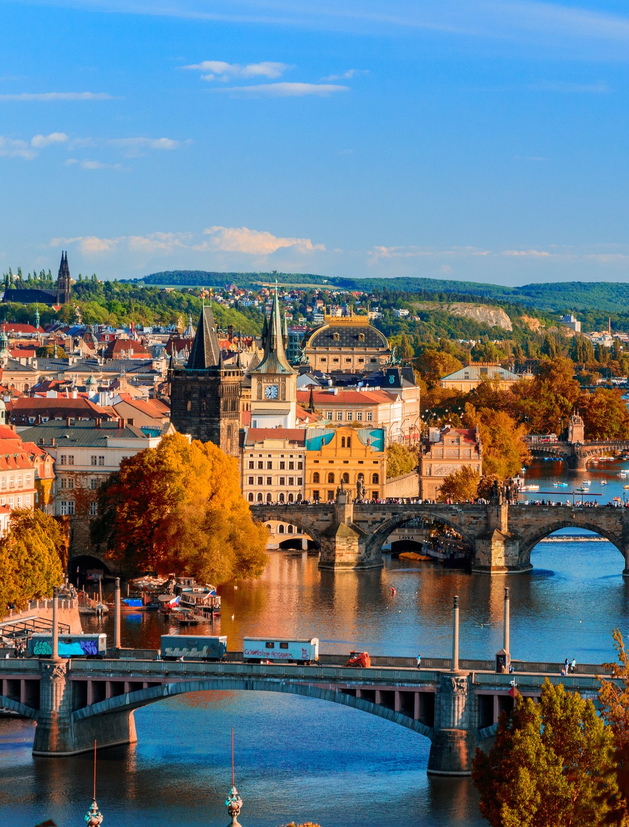 View of the bridges across the Vlatva River in Prague