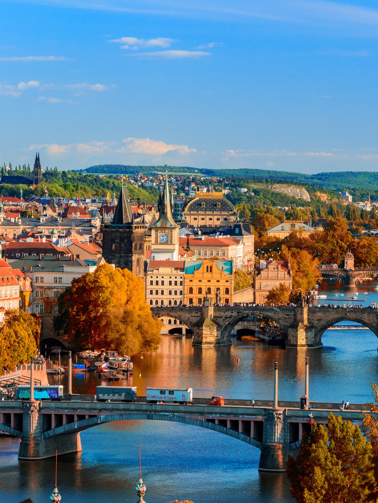 View of the bridges across the Vlatva River in Prague